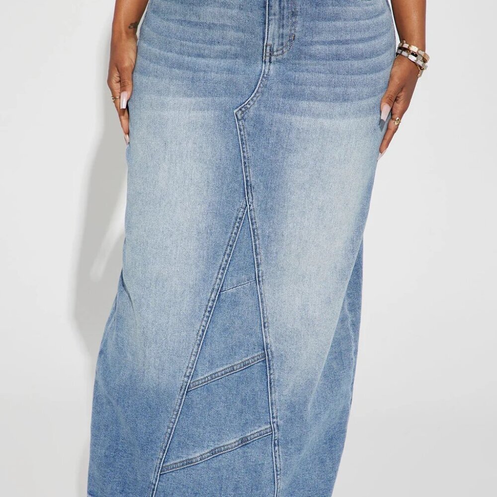 Fashion Nova Blue Maxi Denim Skirt Size XL EUC - Picture 3 of 13